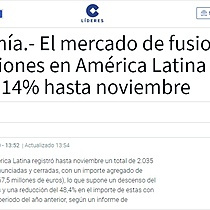 El mercado de fusiones y adquisiciones en Amrica Latina cae un 14% hasta noviembre